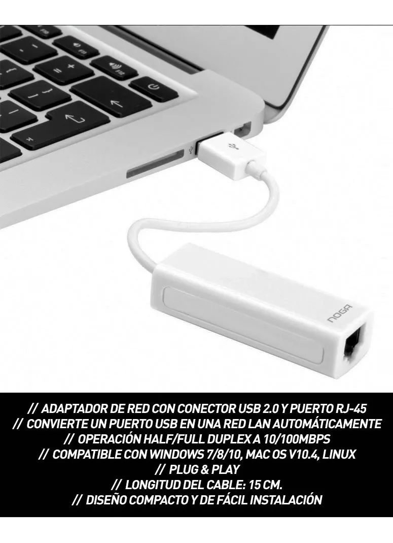 Adaptador USB A RJ45 Ethernet Noga Compatible con Notebook - Image 2